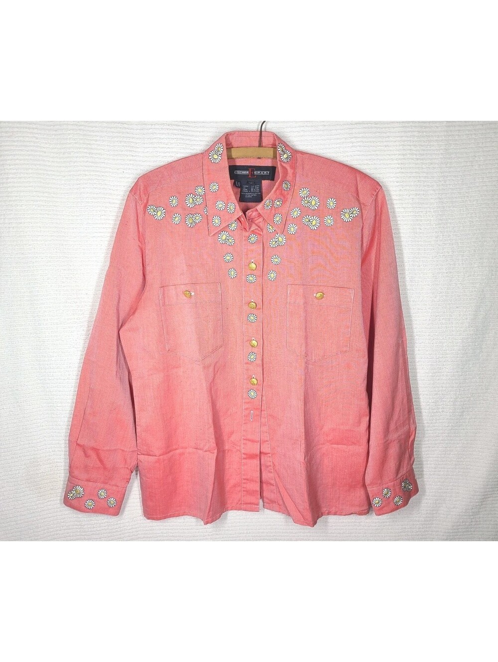 Vtg 90s Escada Sport Pink Oxford Daisy Shirt Flower Embroidery Womens Rare As Is